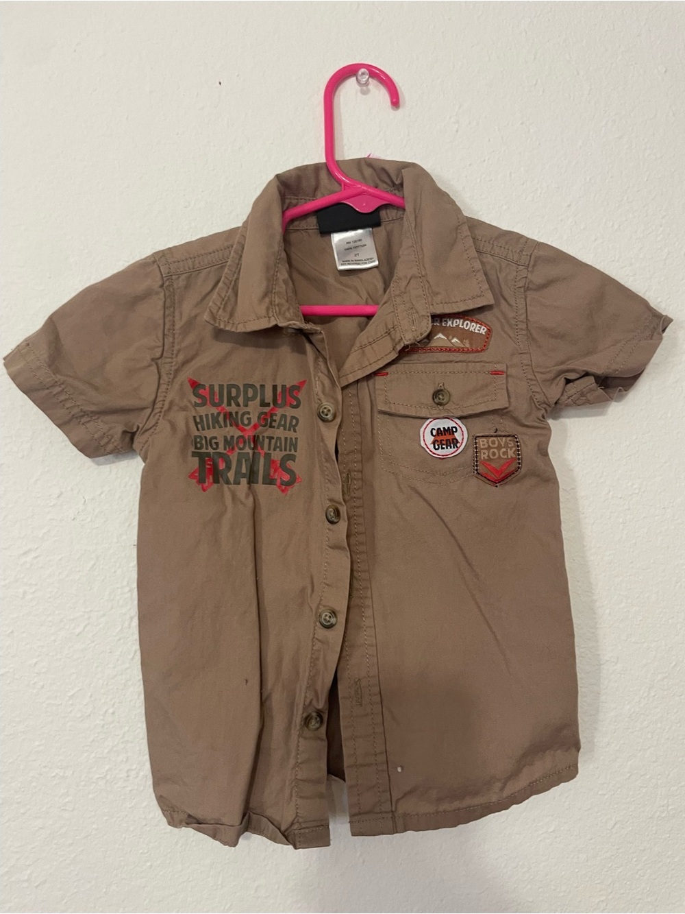 Kids Brown Explorer Button-Front Shirt with Patch Details